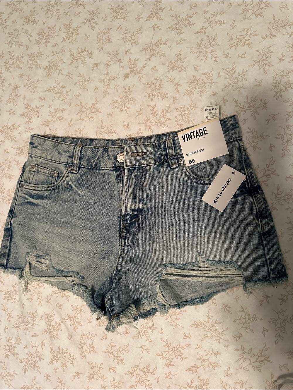 refuge Distressed Light Blue Denim Jean Shorts